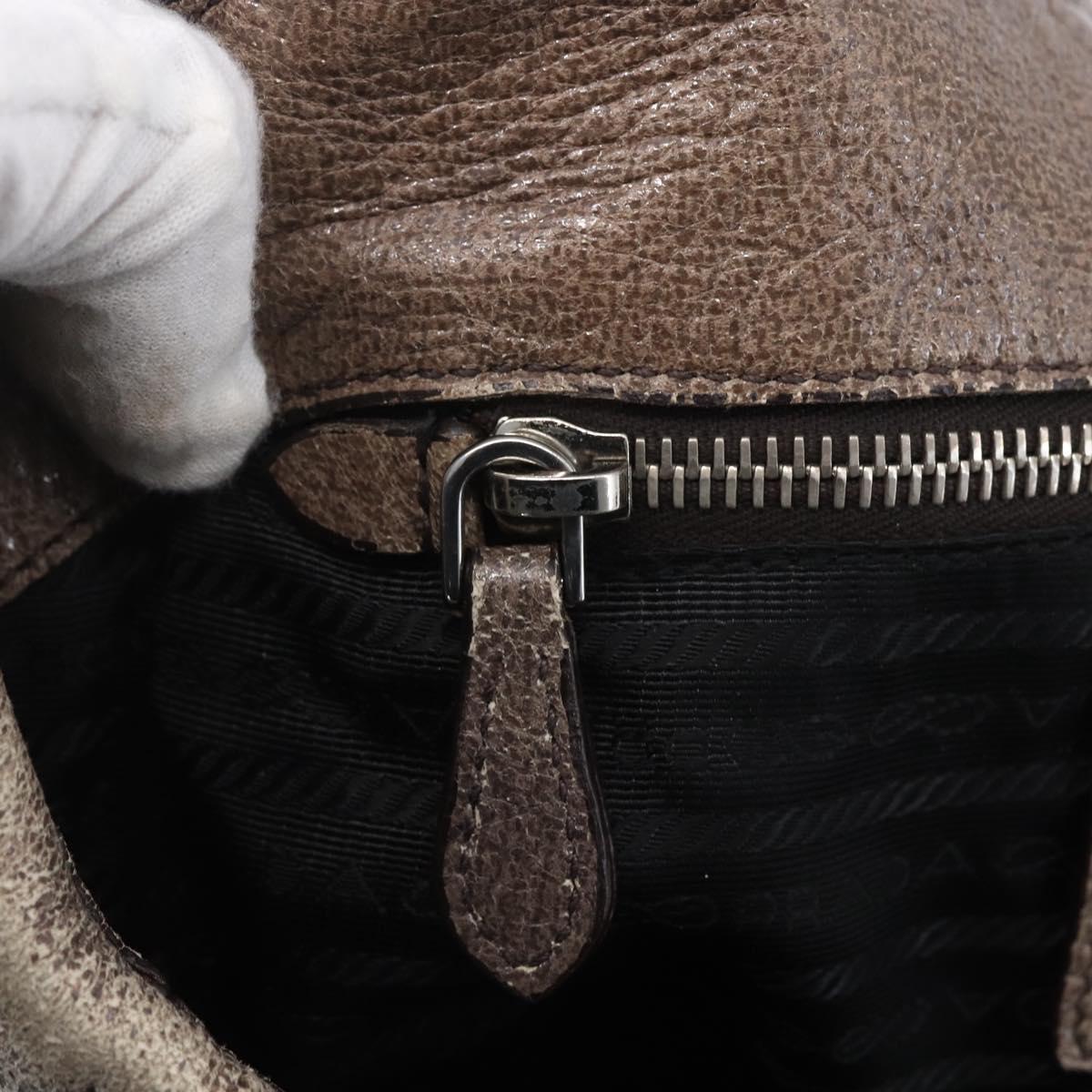 PRADA Tote Bag Leather Beige Silver Auth yk19816