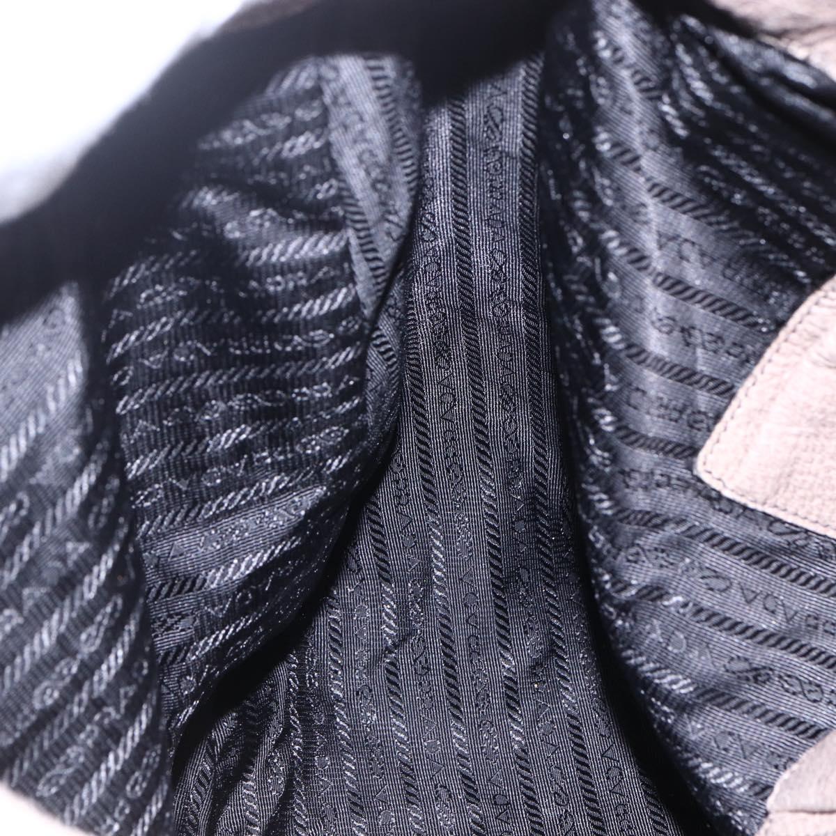 PRADA Tote Bag Leather Beige Silver Auth yk19816