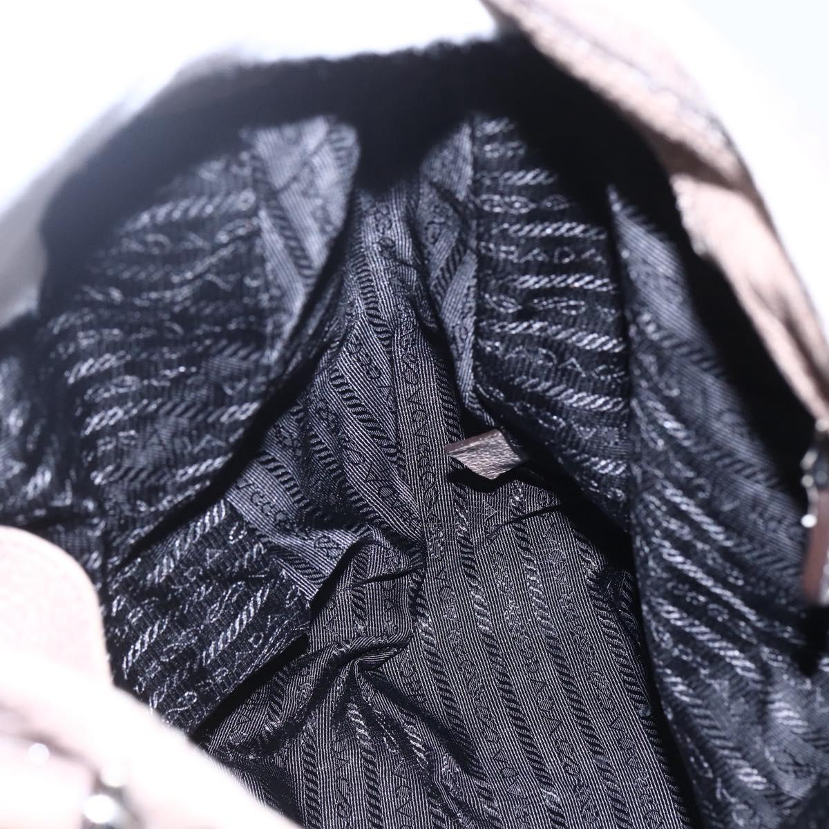 PRADA Tote Bag Leather Beige Silver Auth yk19816