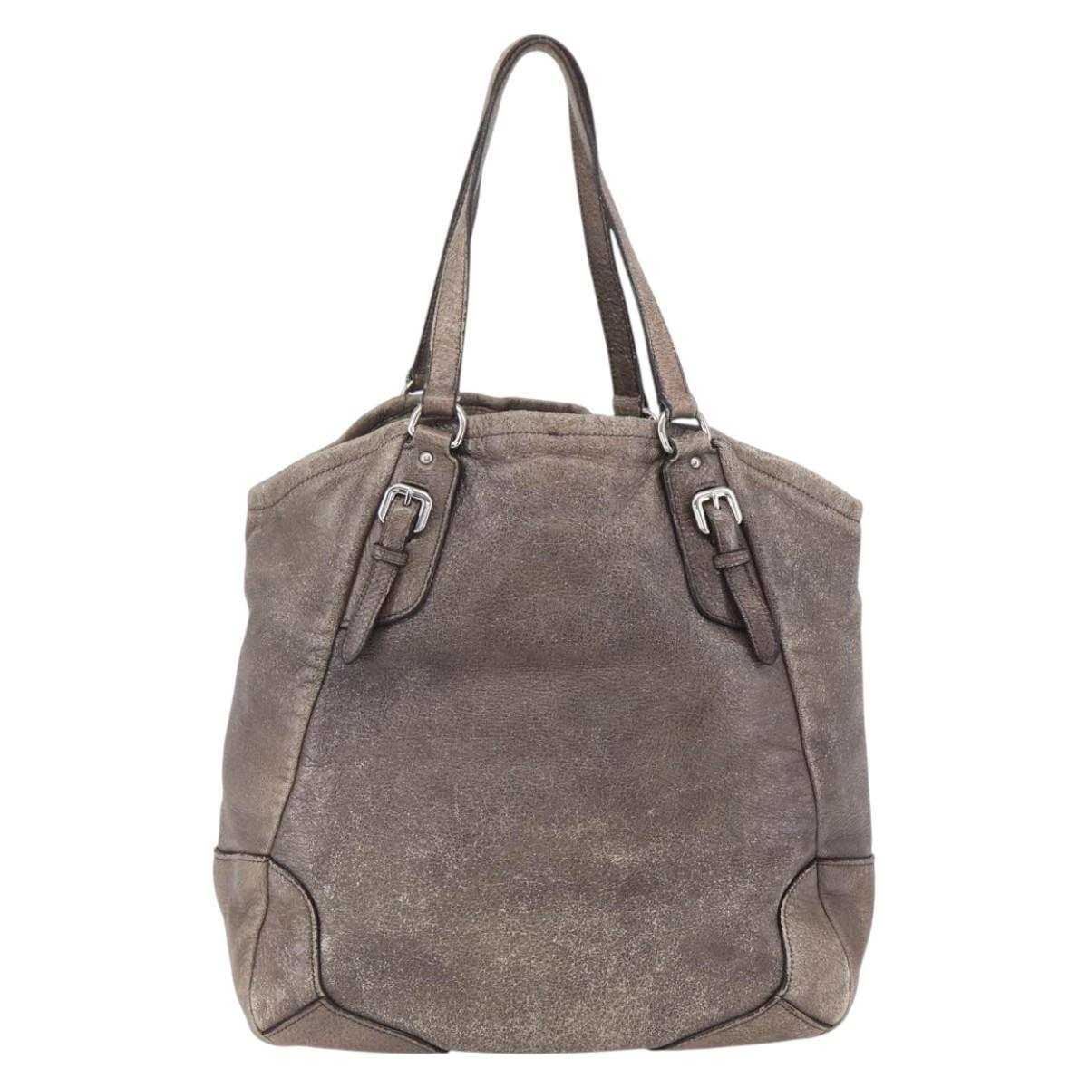 PRADA Tote Bag Leather Beige Silver Auth yk19816