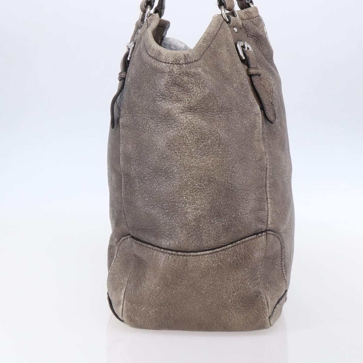 PRADA Tote Bag Leather Beige Silver Auth yk19816