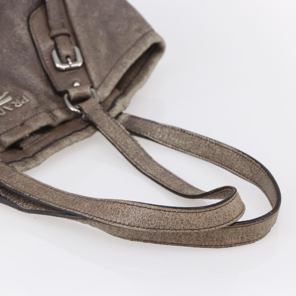 PRADA Tote Bag Leather Beige Silver Auth yk19816