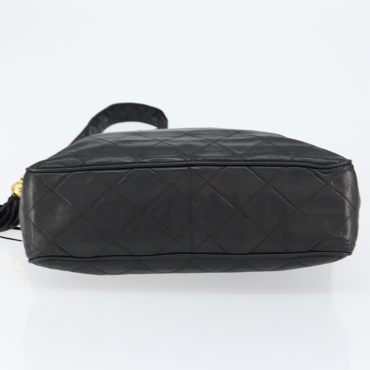 CHANEL Matelasse Shoulder Bag Lamb Skin Black Gold CC Auth yk19820