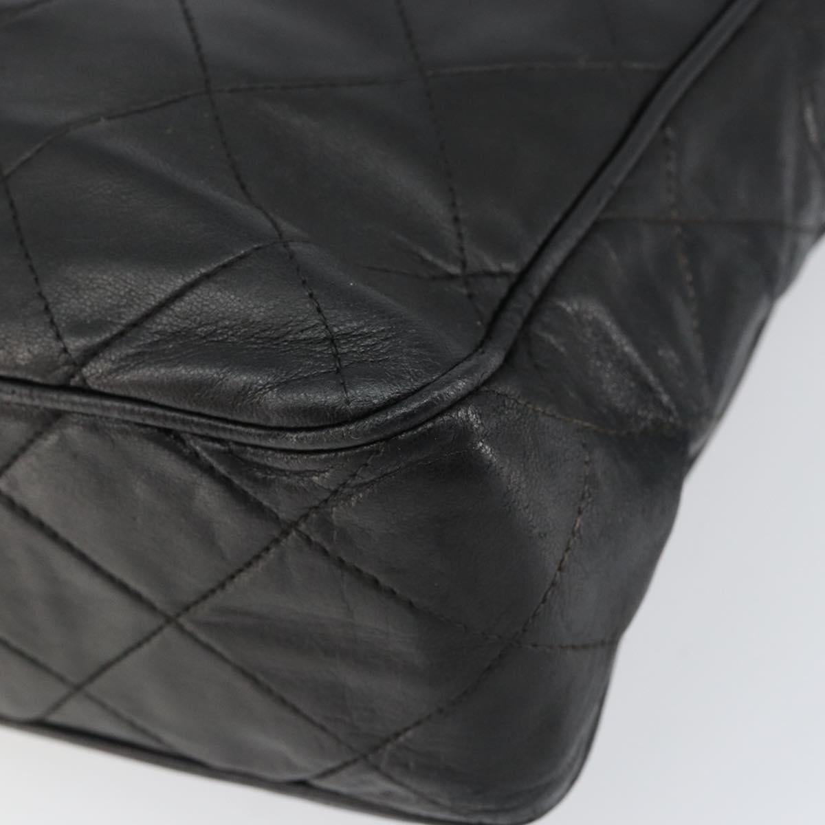 CHANEL Matelasse Shoulder Bag Lamb Skin Black Gold CC Auth yk19820