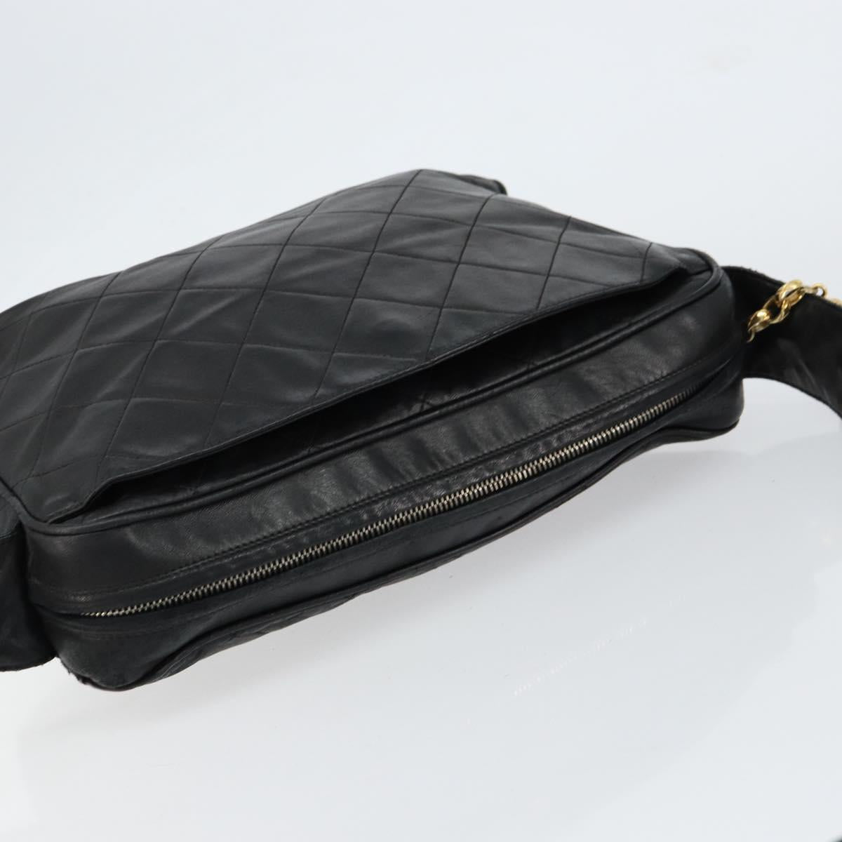 CHANEL Matelasse Shoulder Bag Lamb Skin Black Gold CC Auth yk19820