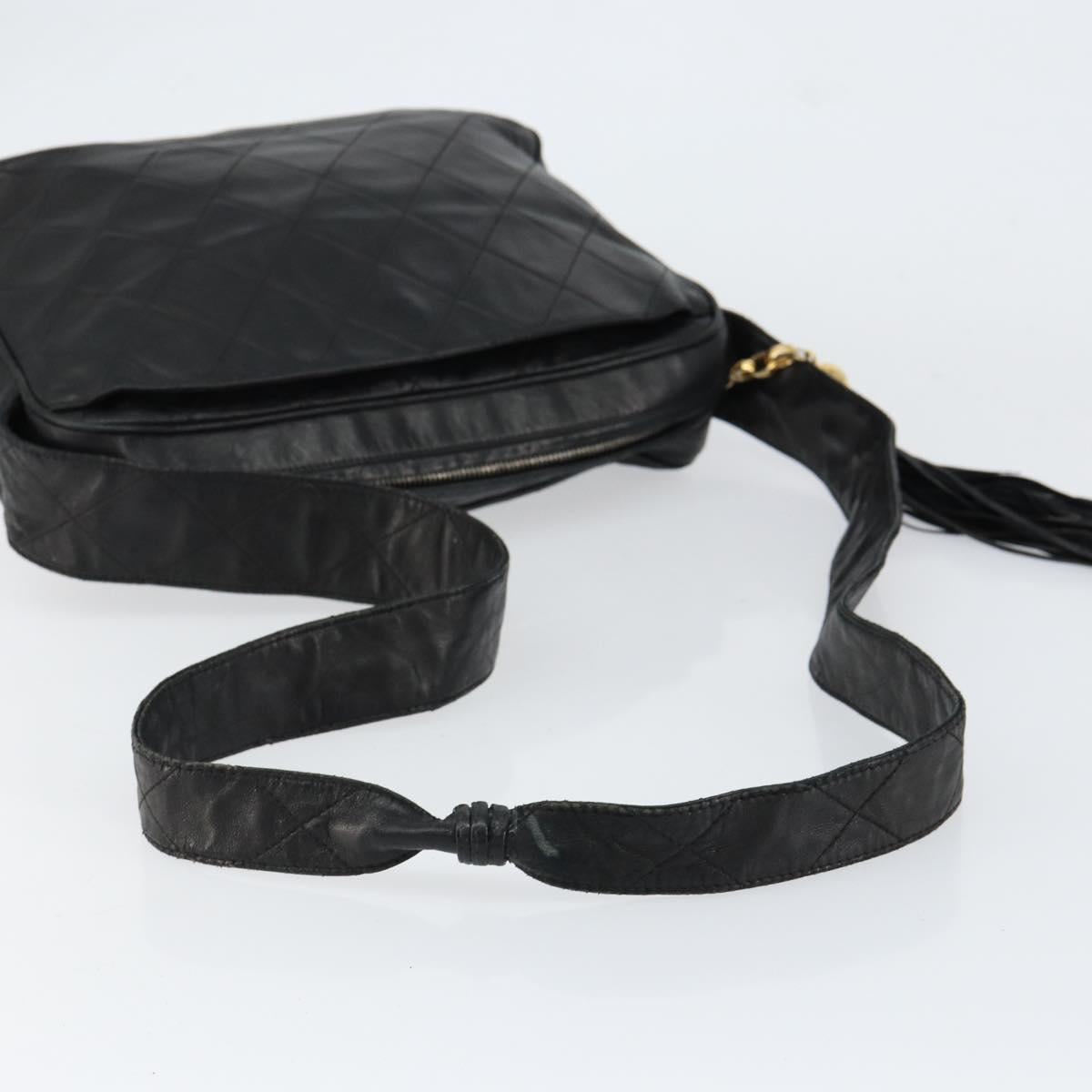 CHANEL Matelasse Shoulder Bag Lamb Skin Black Gold CC Auth yk19820