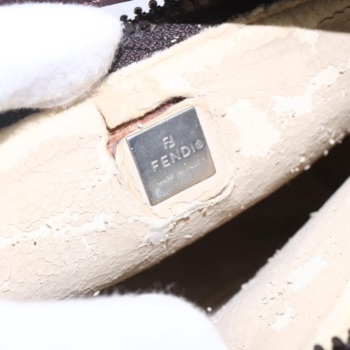 FENDI Zucca Canvas Hand Bag Black Brown Auth yk19821