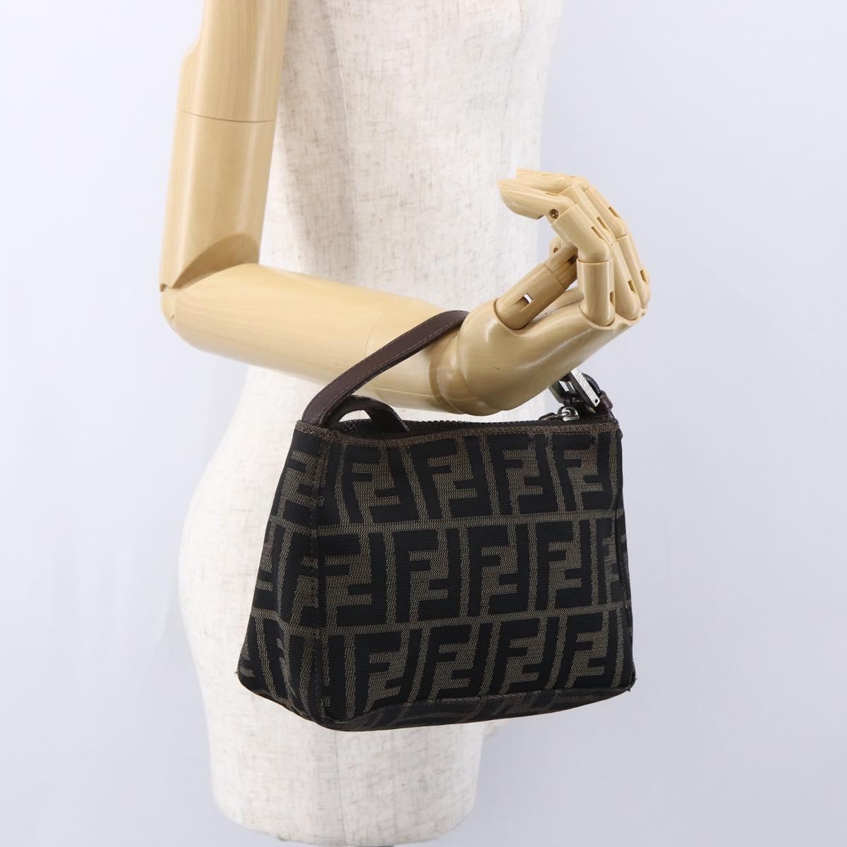 FENDI Zucca Canvas Hand Bag Black Brown Auth yk19821