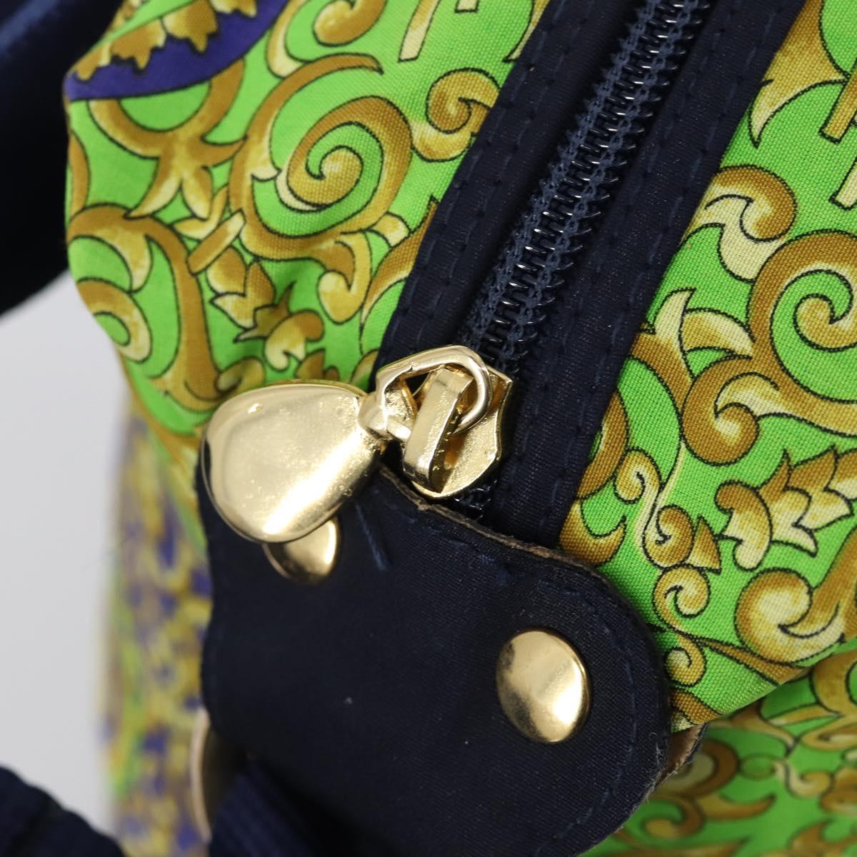 VERSACE Shoulder Bag Cotton Green Gold Auth yk19828