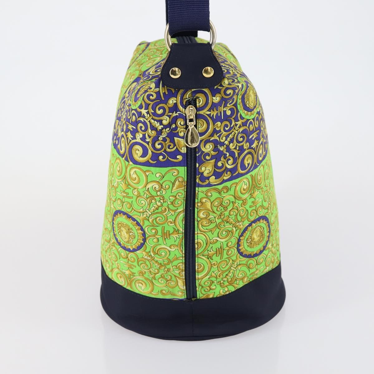 VERSACE Shoulder Bag Cotton Green Gold Auth yk19828