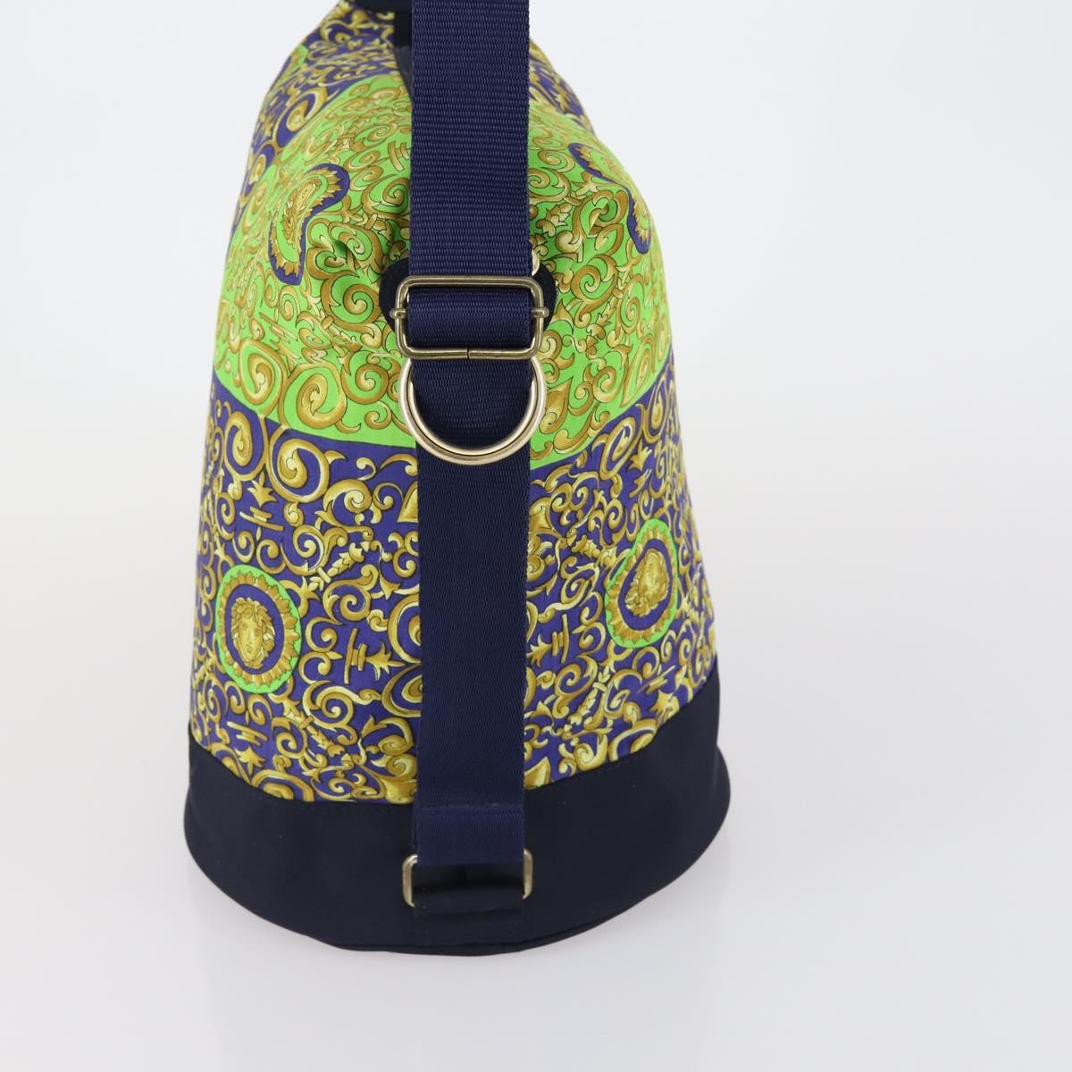 VERSACE Shoulder Bag Cotton Green Gold Auth yk19828