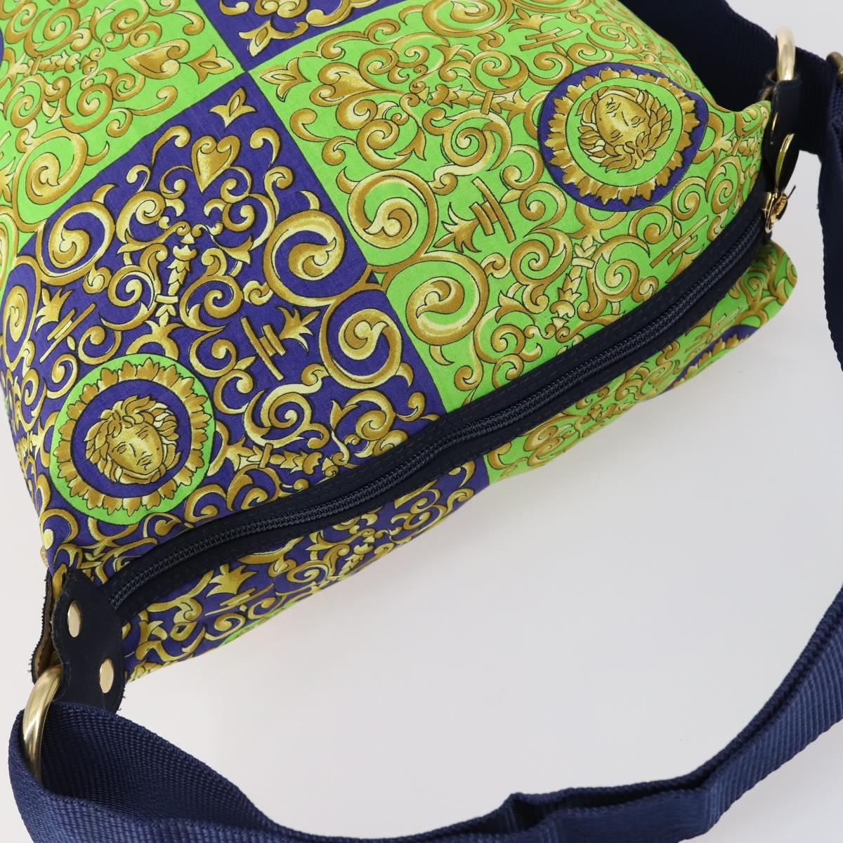 VERSACE Shoulder Bag Cotton Green Gold Auth yk19828