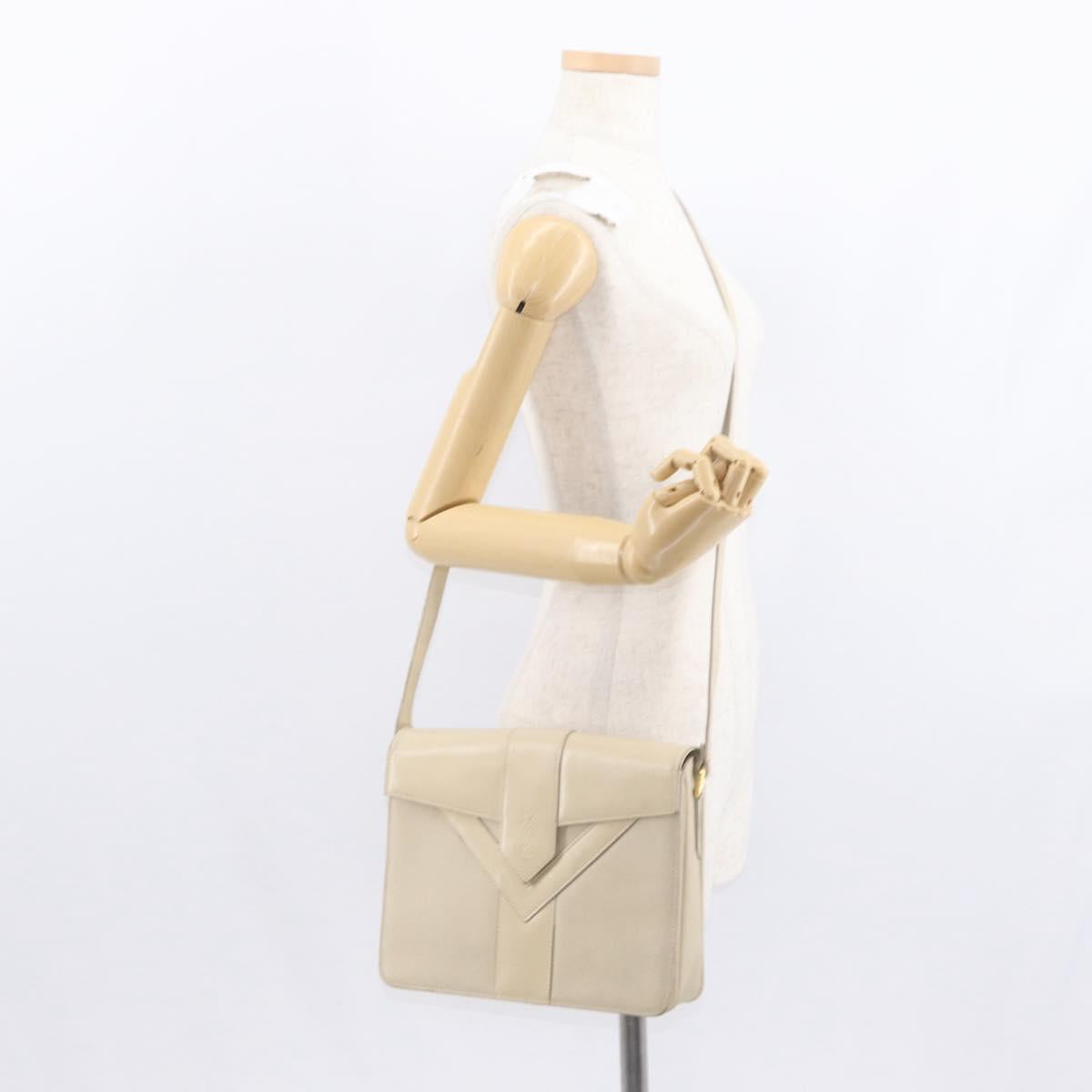 SAINT LAURENT Shoulder Bag Leather Beige Gold Auth yk19842