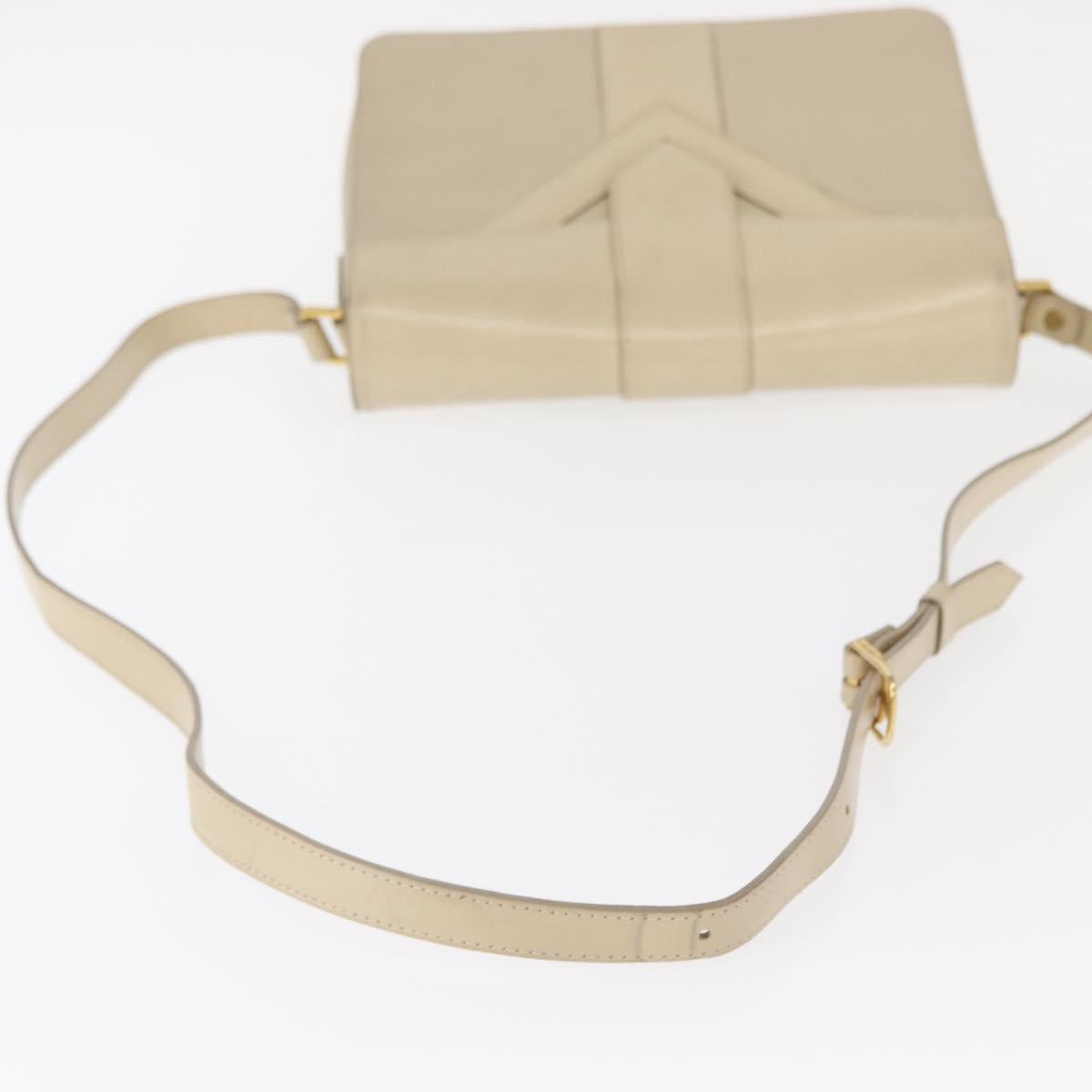 SAINT LAURENT Shoulder Bag Leather Beige Gold Auth yk19842