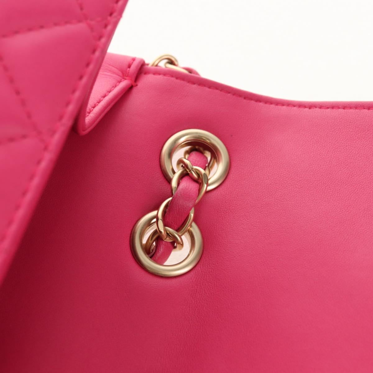 CHANEL Matelasse Chain Shoulder Bag Lamb Skin Pink Gold CC Auth yk19844A