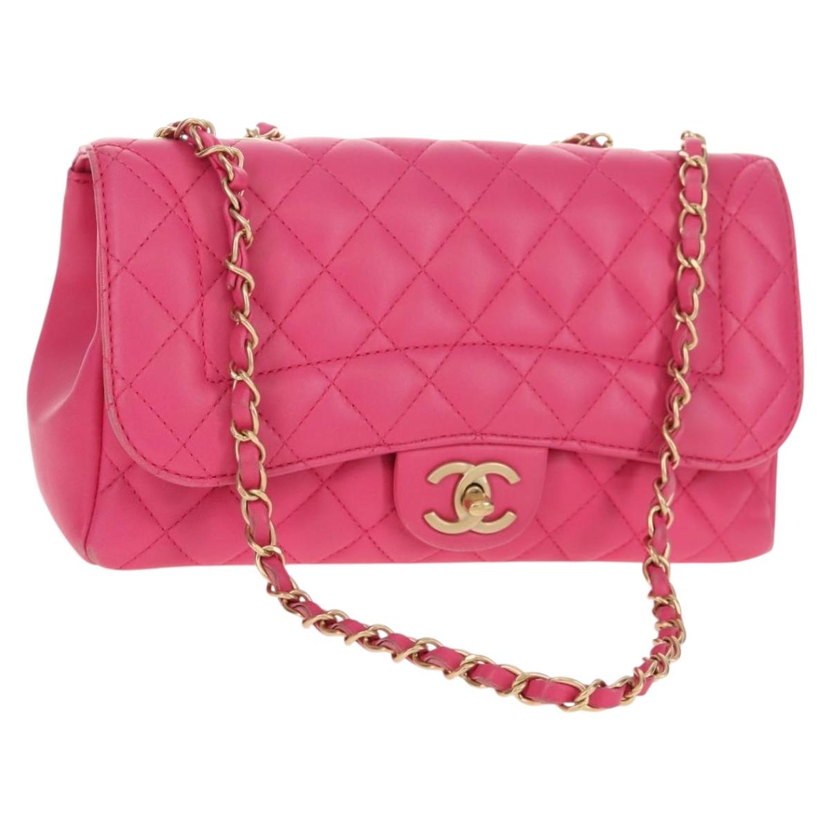 CHANEL Matelasse Chain Shoulder Bag Lamb Skin Pink Gold CC Auth yk19844A