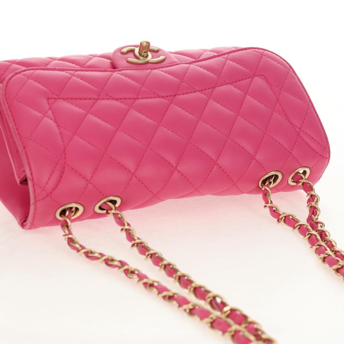 CHANEL Matelasse Chain Shoulder Bag Lamb Skin Pink Gold CC Auth yk19844SAM