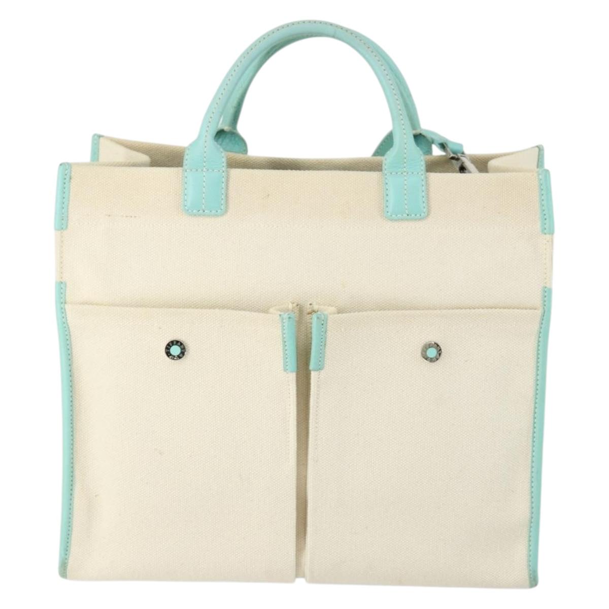TIFFANY&Co. Hand Bag Canvas 2way White Silver Auth yk19846