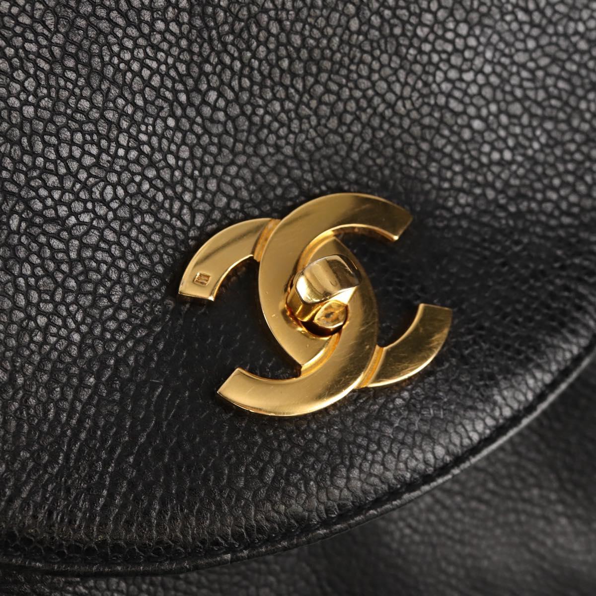 CHANEL Triple Coco Backpack Caviar Skin Black Gold CC Auth yk19848V