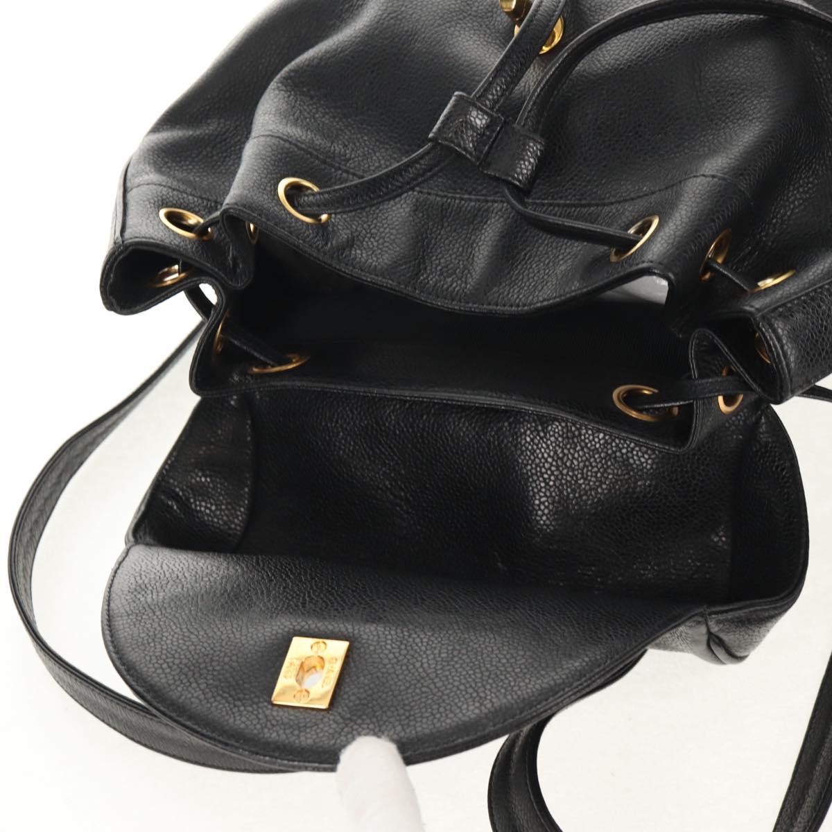 CHANEL Triple Coco Backpack Caviar Skin Black Gold CC Auth yk19848V