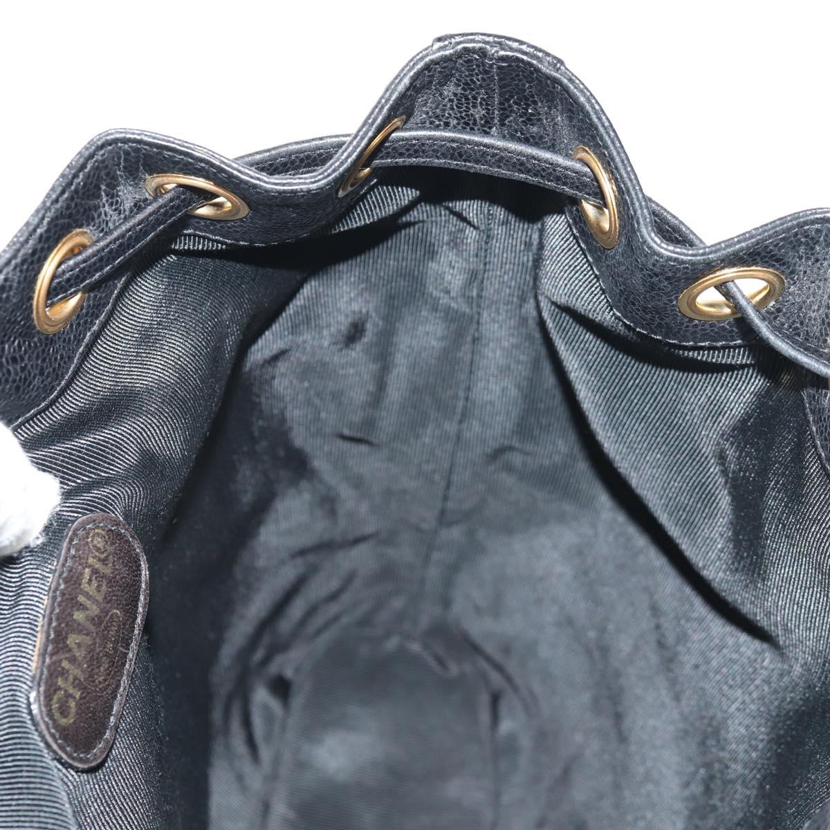 CHANEL Triple Coco Backpack Caviar Skin Black Gold CC Auth yk19848V