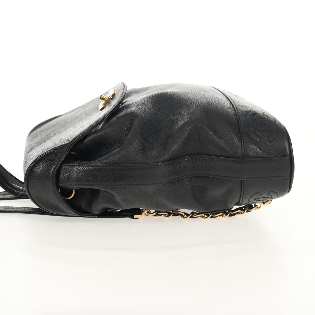 CHANEL Triple Coco Backpack Caviar Skin Black Gold CC Auth yk19848V