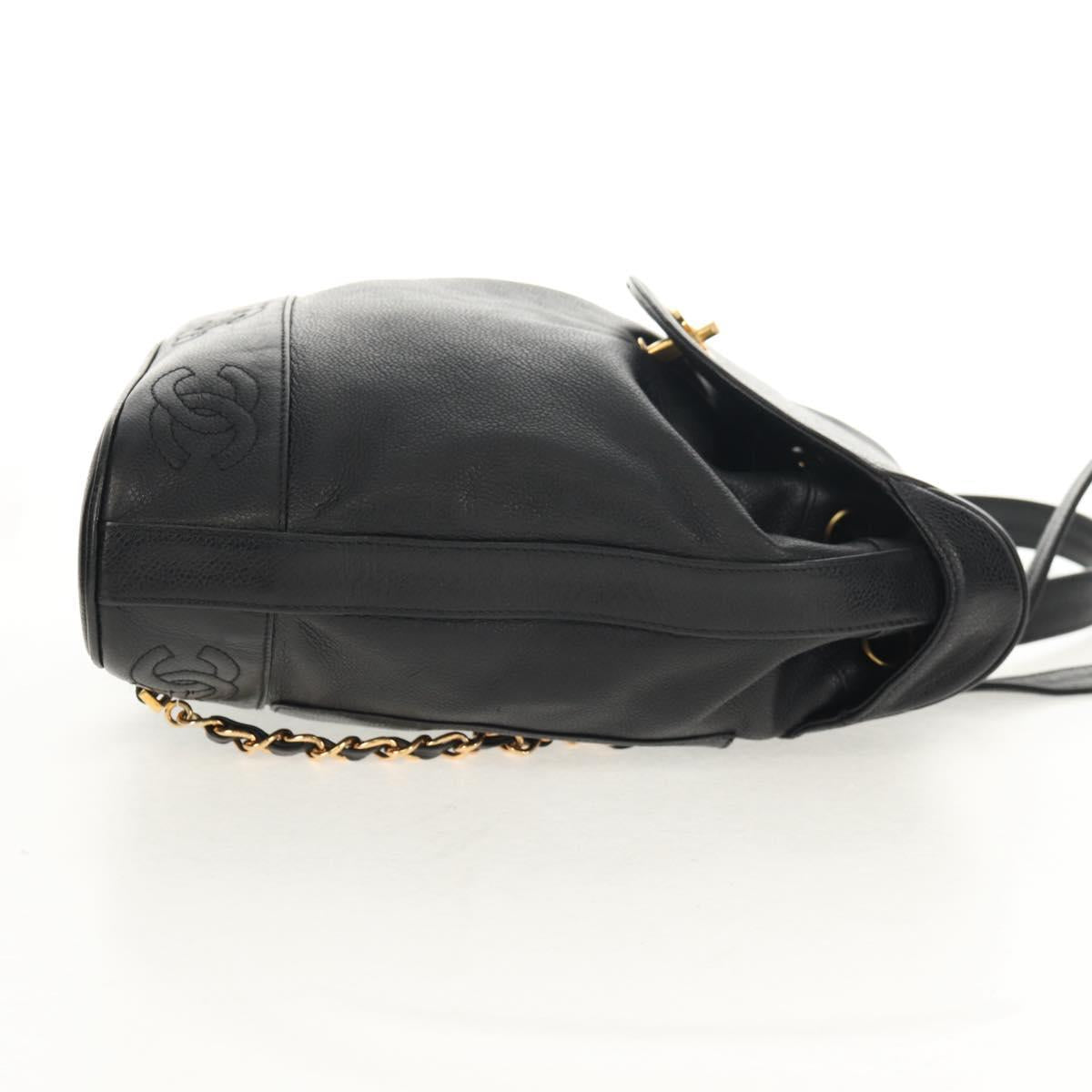 CHANEL Triple Coco Backpack Caviar Skin Black Gold CC Auth yk19848V