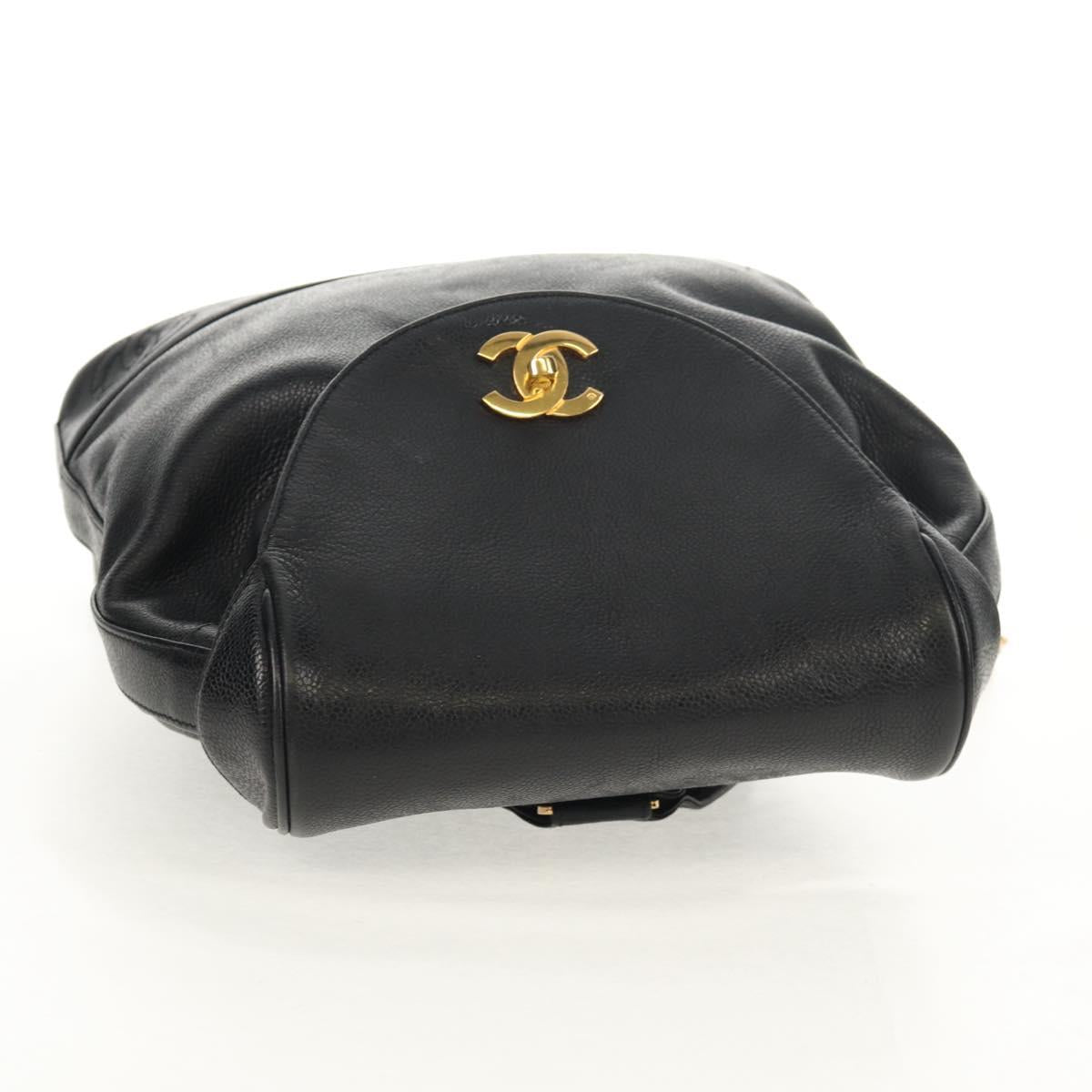 CHANEL Triple Coco Backpack Caviar Skin Black Gold CC Auth yk19848V