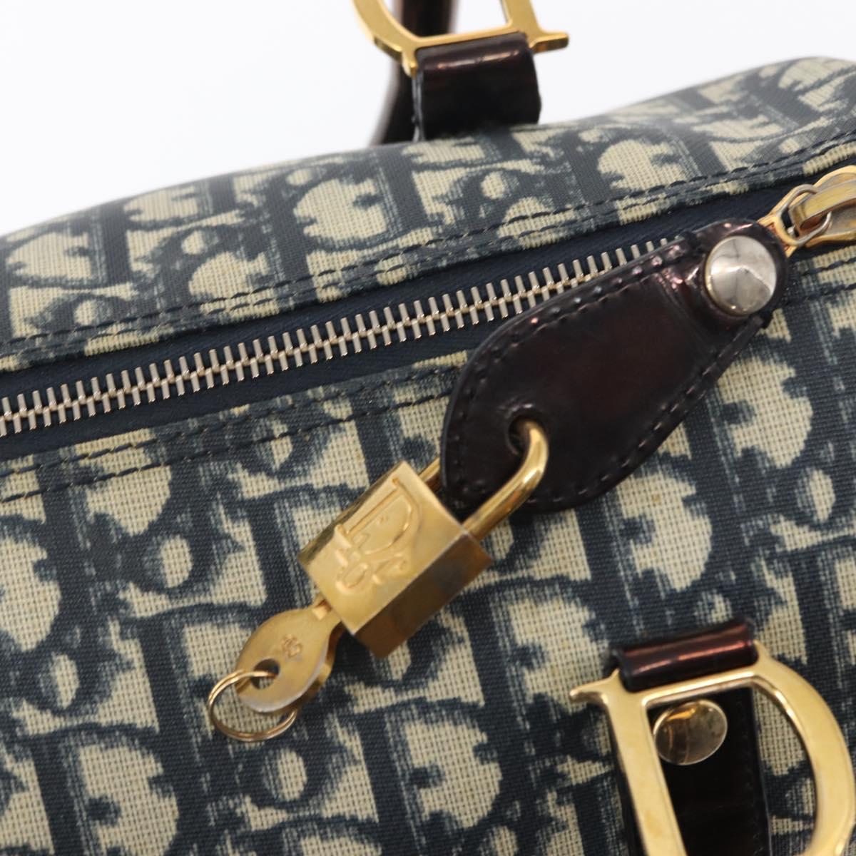 Christian Dior Trotter Canvas Boston Bag Navy Gold Auth yk19859