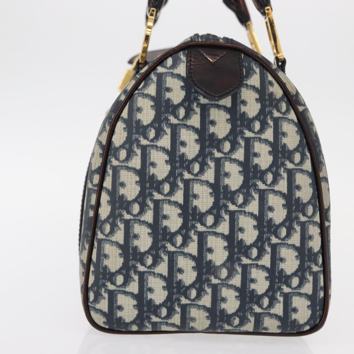 Christian Dior Trotter Canvas Boston Bag Navy Gold Auth yk19859