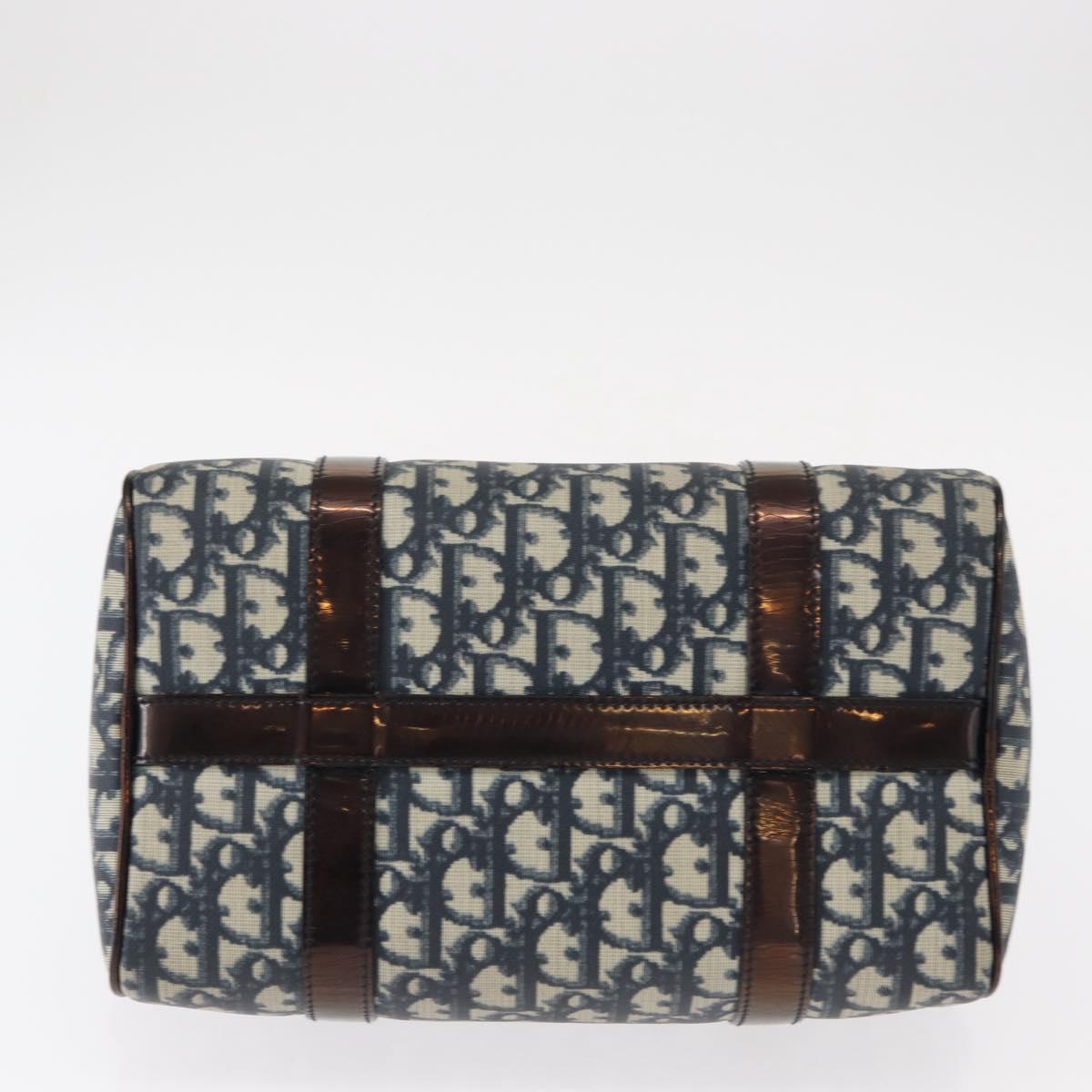 Christian Dior Trotter Canvas Boston Bag Navy Gold Auth yk19859