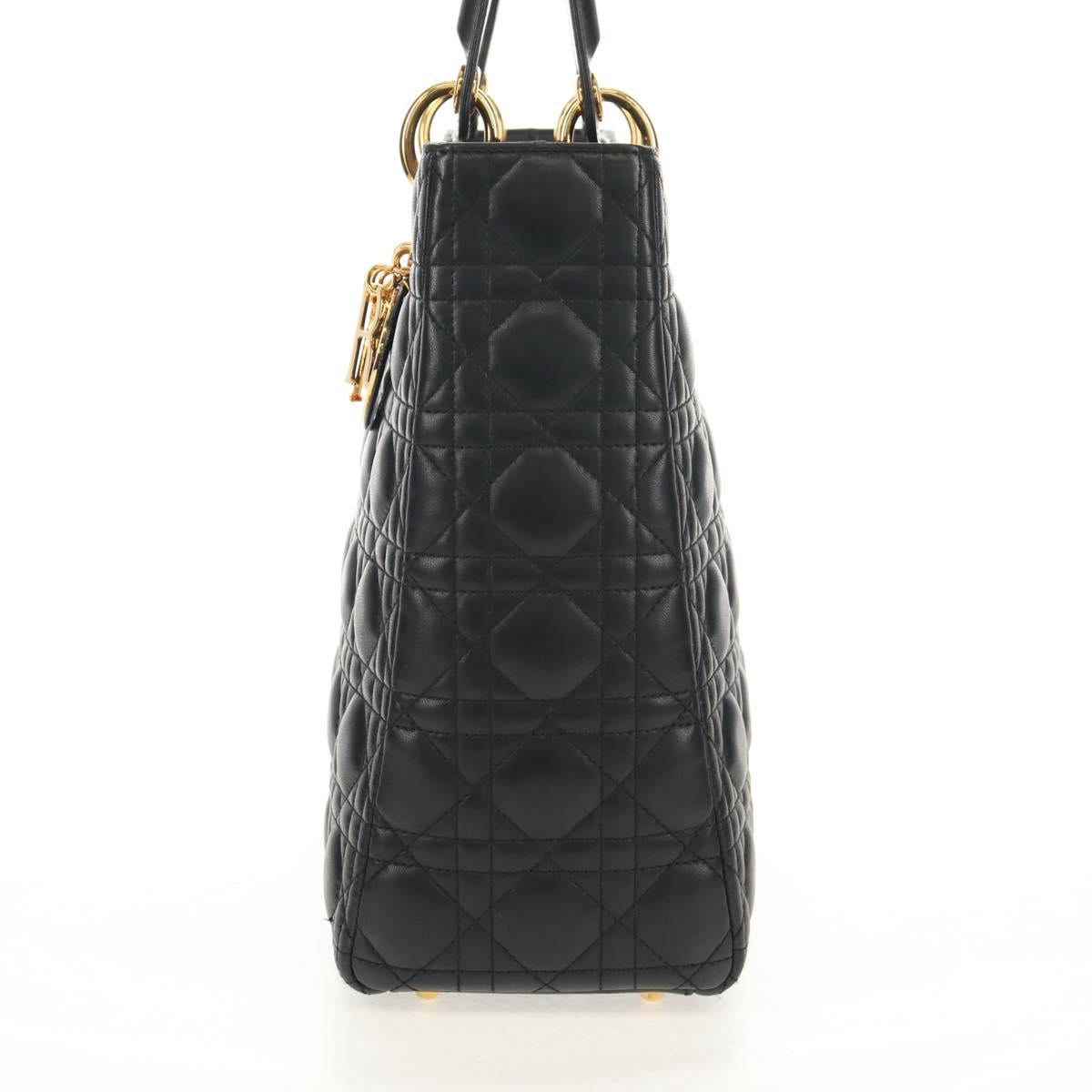 Christian Dior Canage Lady Dior Hand Bag Lamb Skin Black Gold Auth yk19860V