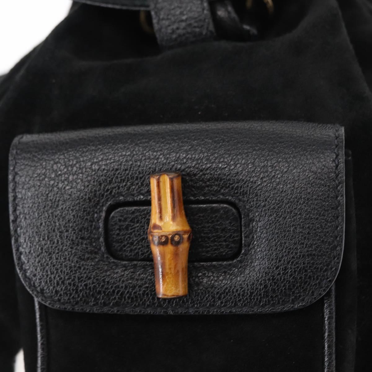 GUCCI Bamboo Backpack Suede Black Gold 003 1705 0030 Auth yk19868