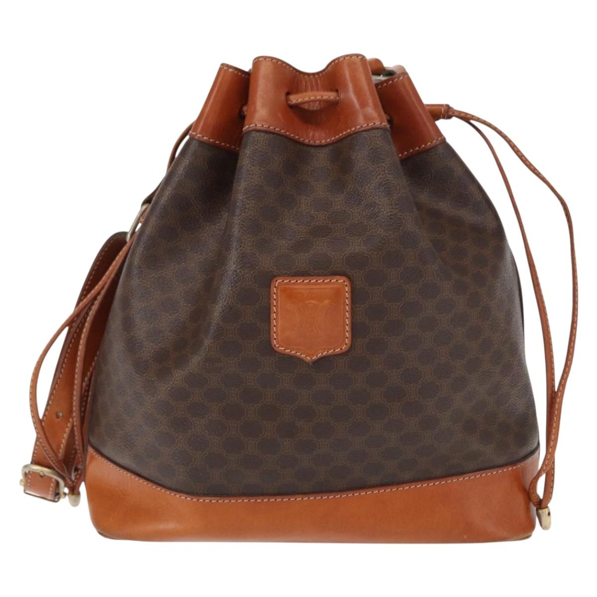 CELINE Macadam Canvas Shoulder Bag PVC Leather Brown Gold Auth yk19869