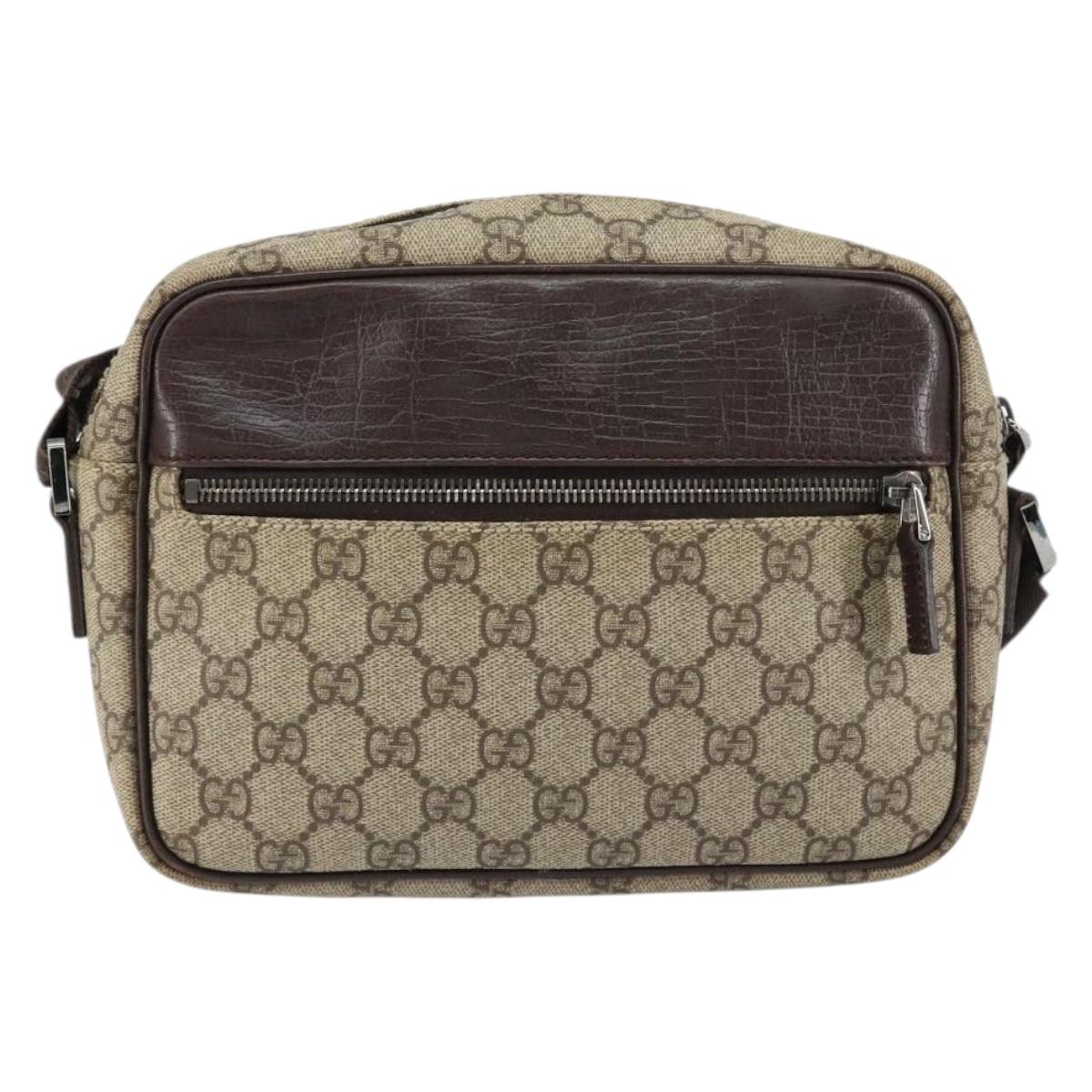 GUCCI GG Supreme Shoulder Bag PVC Beige Silver 114291 Auth yk19871