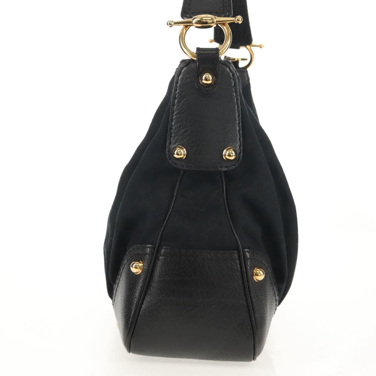 GUCCI Horsebit GG Canvas Shoulder Bag Black Gold 211966 Auth yk19873V