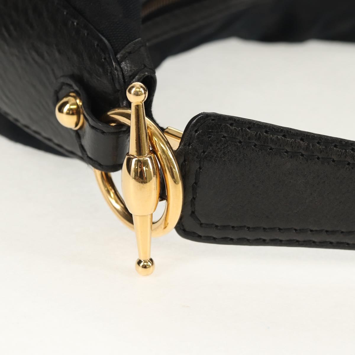 GUCCI Horsebit GG Canvas Shoulder Bag Black Gold 211966 Auth yk19873V