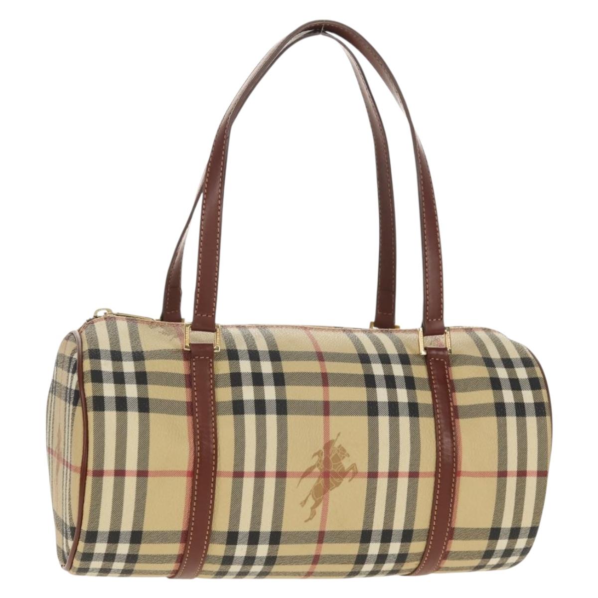 BURBERRY Nova Check Hand Bag PVC Beige Gold Auth yk19885V