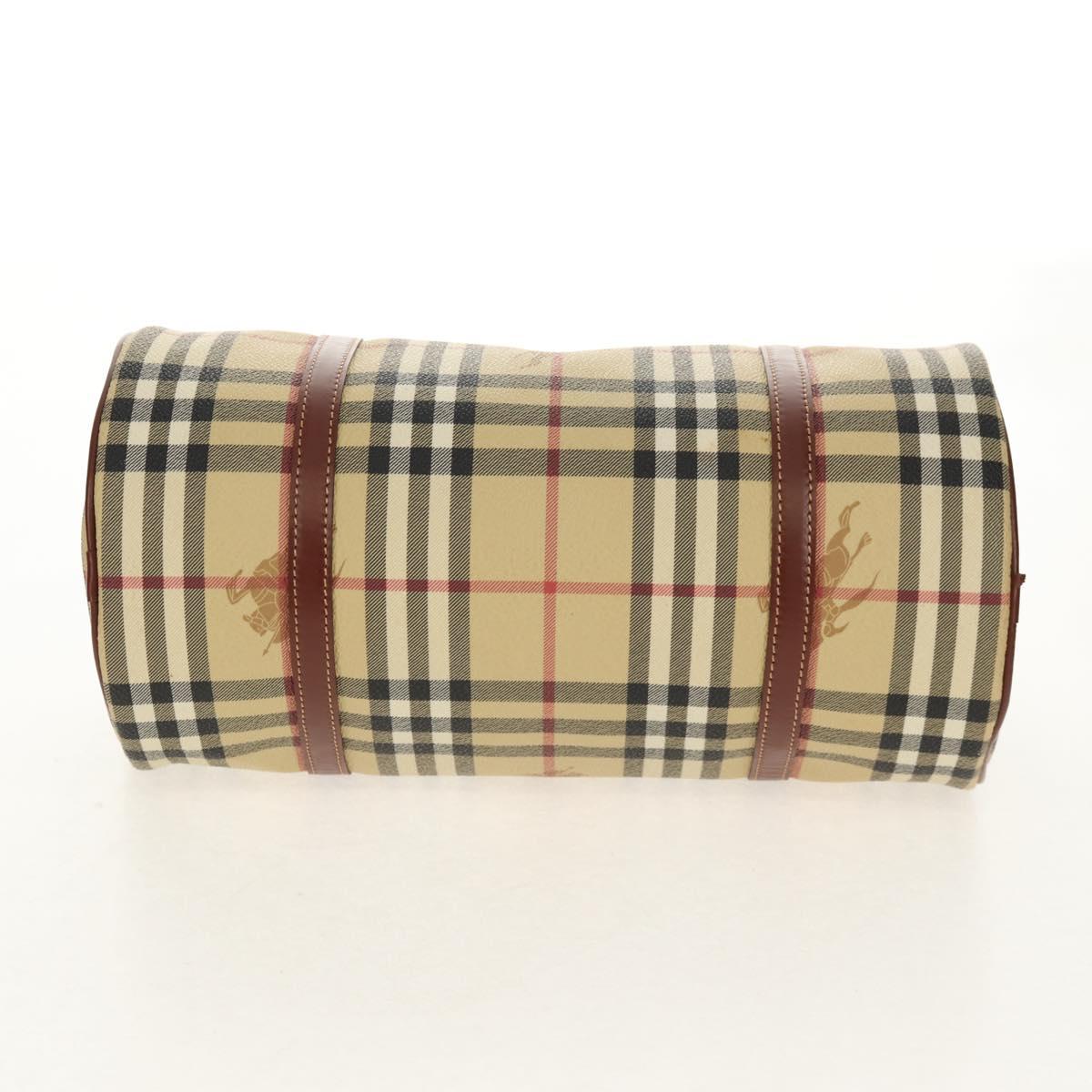 BURBERRY Nova Check Hand Bag PVC Beige Gold Auth yk19885V