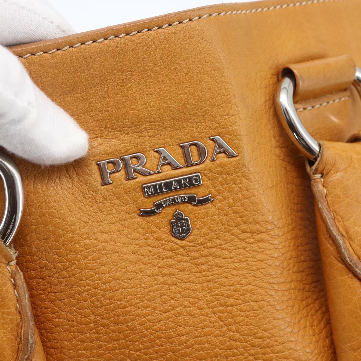 PRADA Hand Bag Leather Brown Silver Auth yk19892