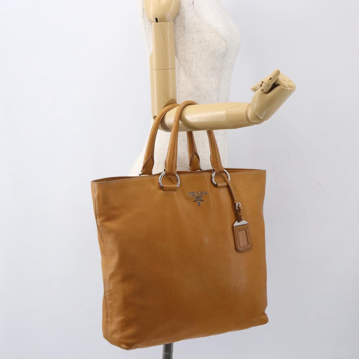 PRADA Hand Bag Leather Brown Silver Auth yk19892