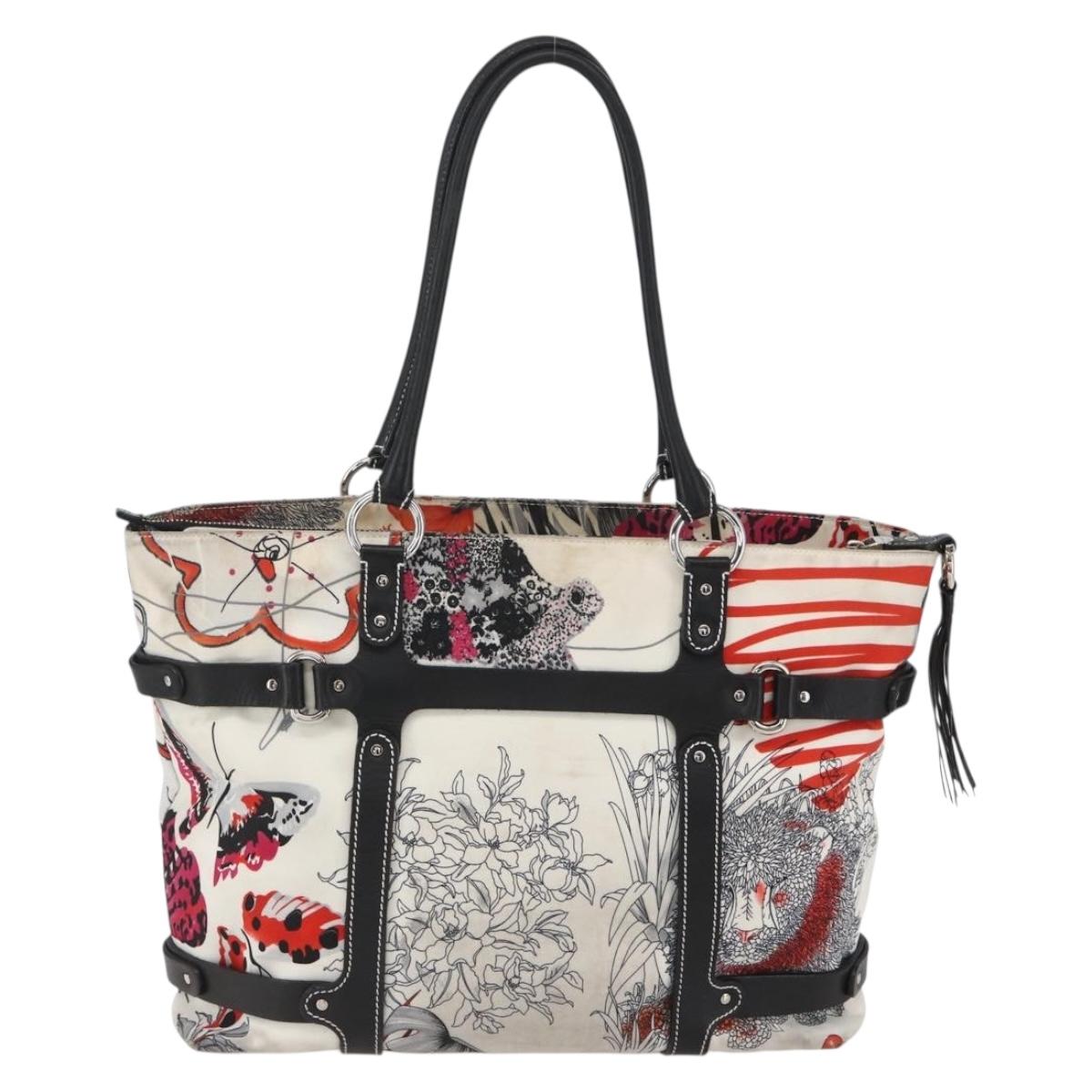 Salvatore Ferragamo Animal Pattern Tote Bag Nylon White Silver Auth yk19901