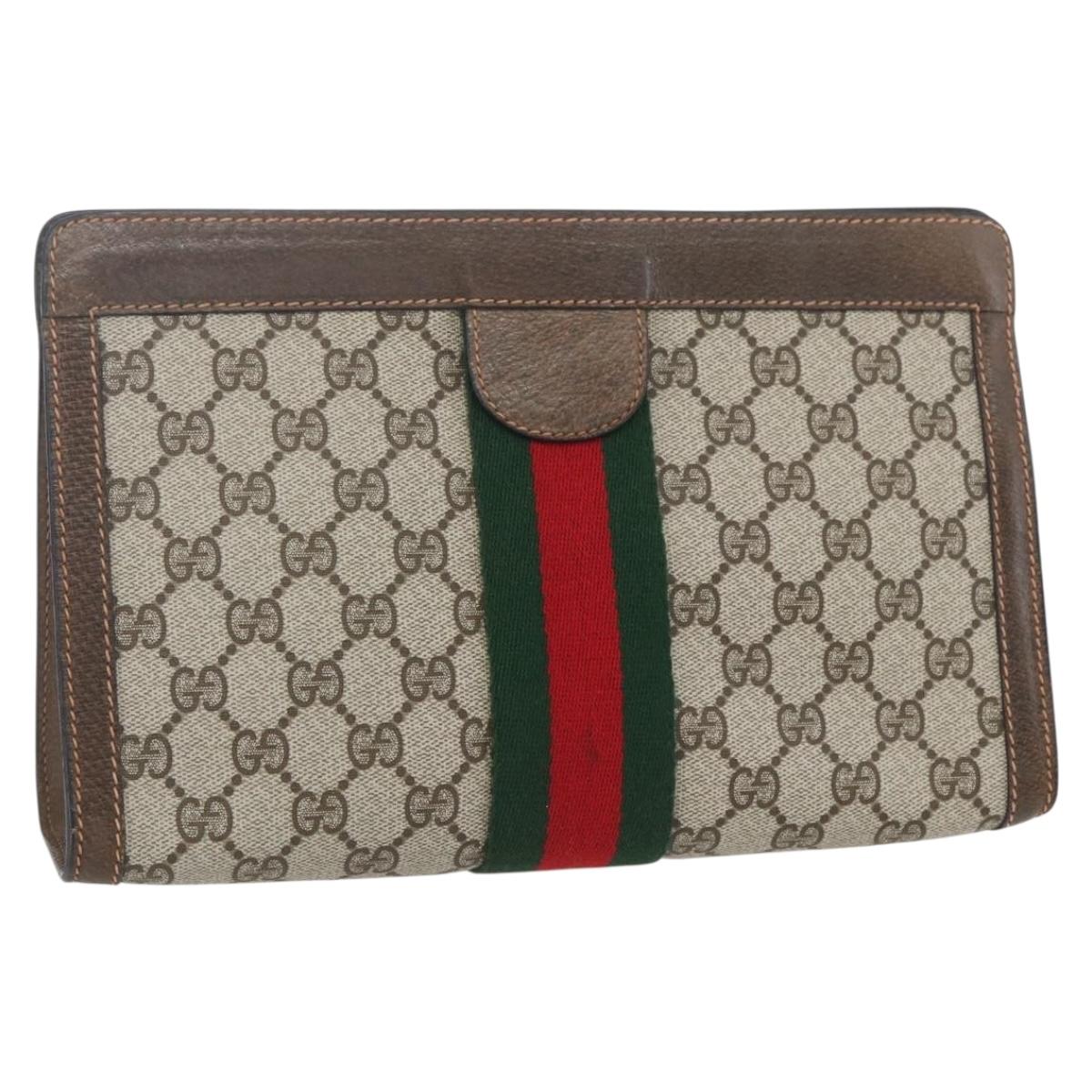 GUCCI GG Supreme Web Sherry Line Clutch Bag PVC Beige Red 89 01 002 Auth yk19915
