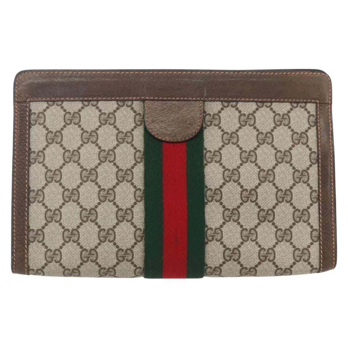 GUCCI GG Supreme Web Sherry Line Clutch Bag PVC Beige Red 89 01 002 Auth yk19915