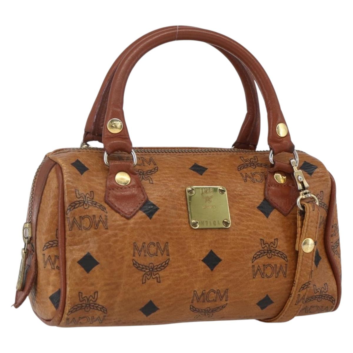 MCM Vicetos Logogram Mini Bag PVC Leather 2way Dark Brown Gold Auth yk19916