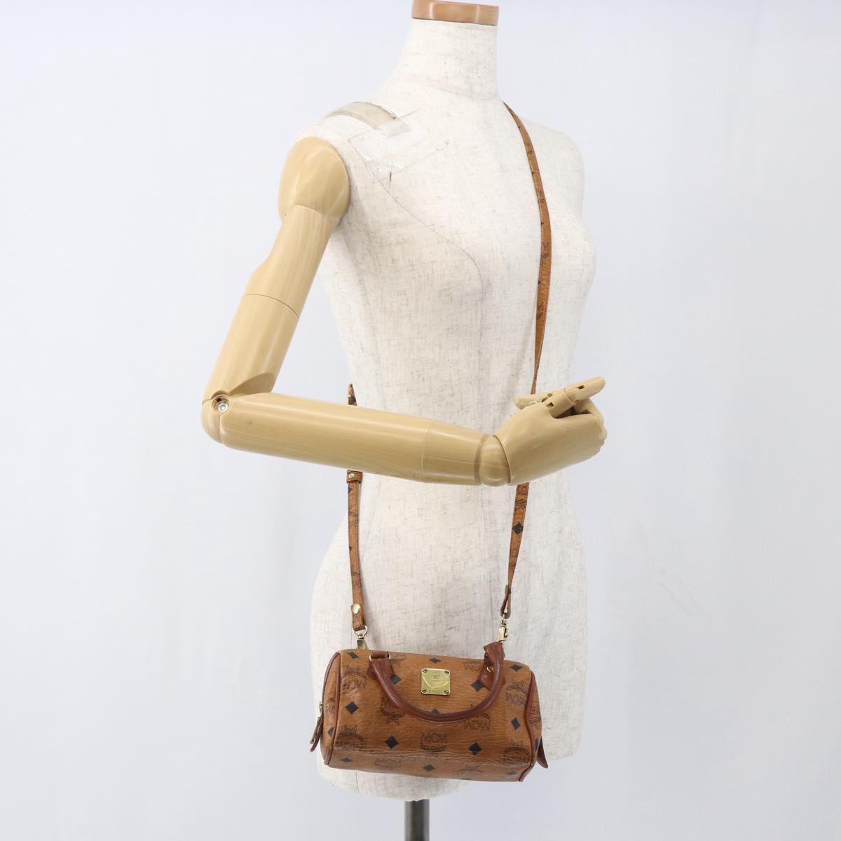 MCM Vicetos Logogram Mini Bag PVC Leather 2way Dark Brown Gold Auth yk19916