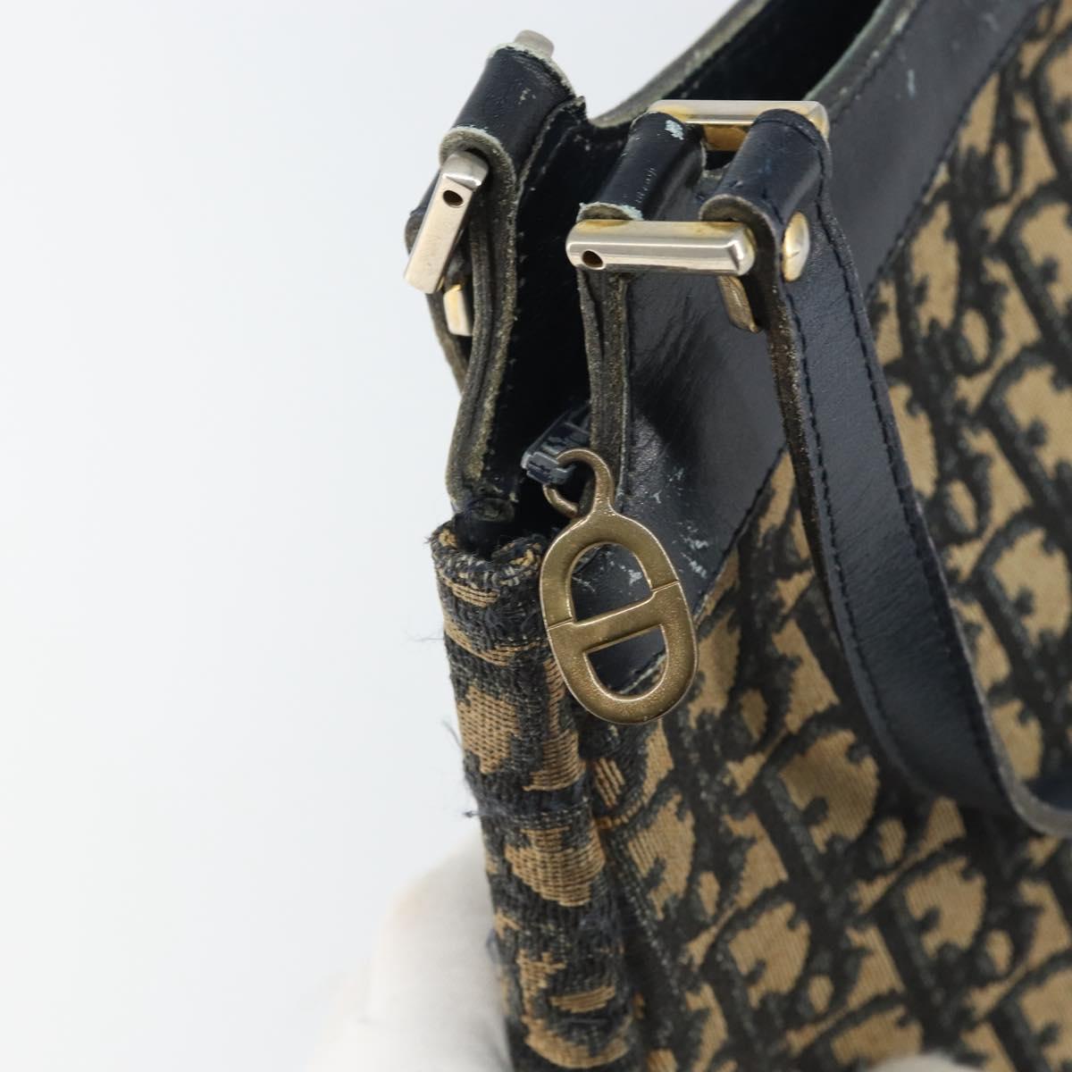 Christian Dior Trotter Canvas Shoulder Bag Navy Gold Auth yk19936