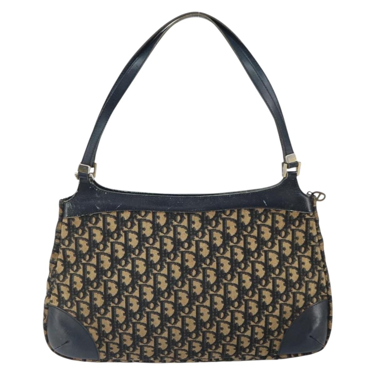 Christian Dior Trotter Canvas Shoulder Bag Navy Gold Auth yk19936