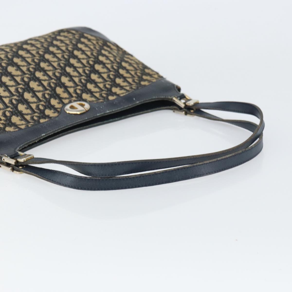 Christian Dior Trotter Canvas Shoulder Bag Navy Gold Auth yk19936