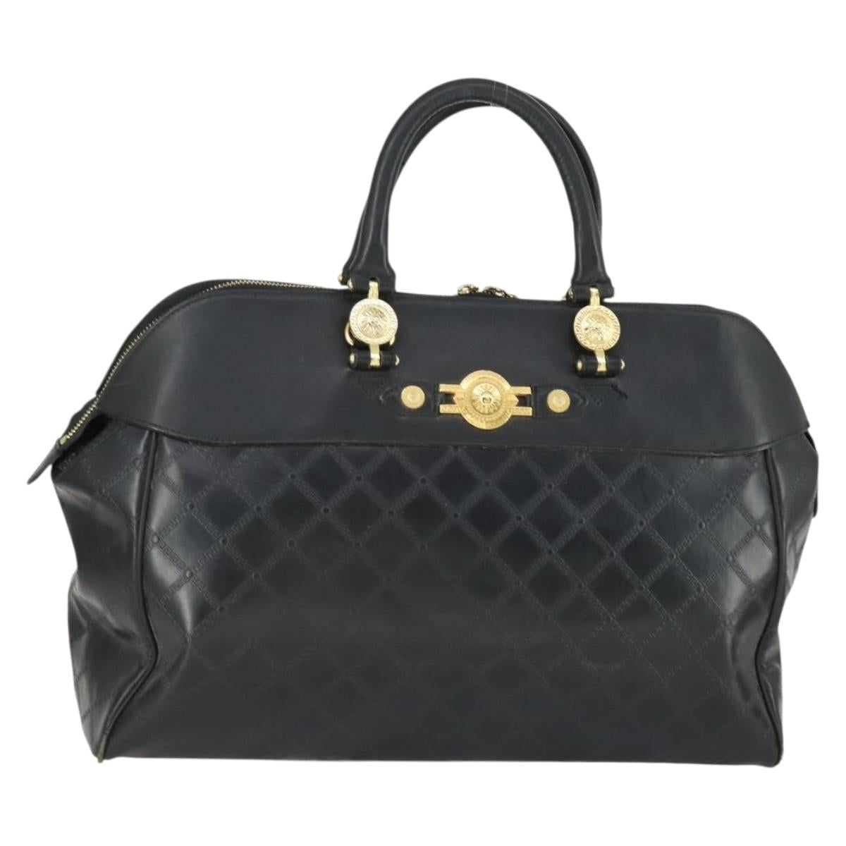 Gianni Versace Hand Bag Leather PVC Black gold Auth yk19945